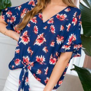 Navy and Coral Top in Size 3X